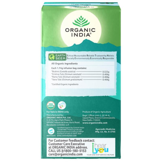 Organic India Tulsi Brahmi Tea 25 Tea Bags