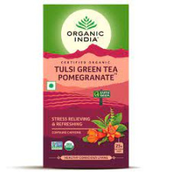 Organic India Tulsi Green Tea Pomegranate 25 Tea Bags