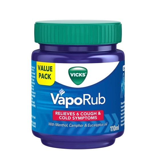 Vicks Vaporub 110ml, Relief From Cold, Cough, Blocked Nose, Headache, Body ache, Muscular stiffness and Breathing difficulty